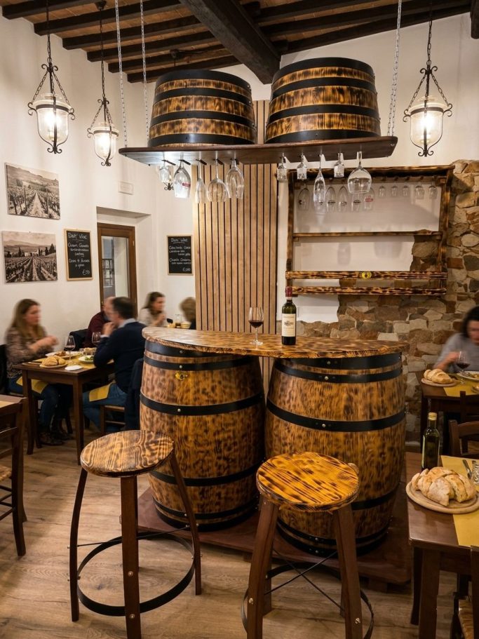 Comptoir 2 fûts + porte verre suspendu