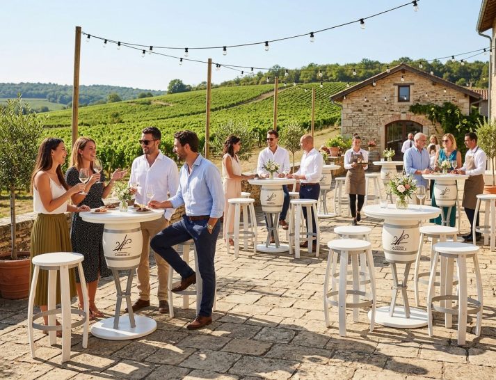 Mange debout guéridon sur une terrasse de restaurant